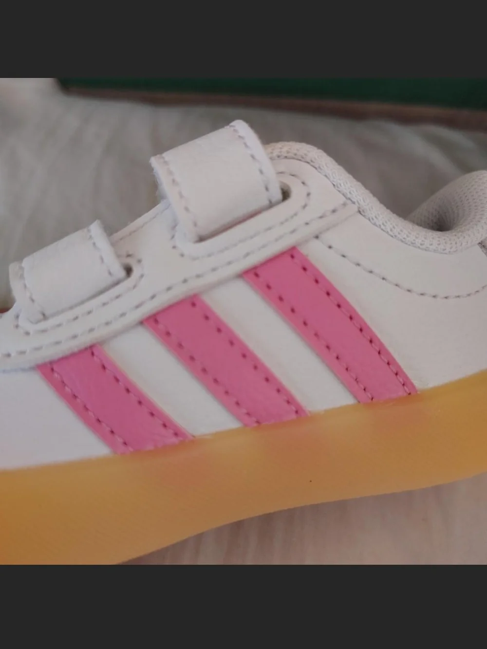 adidas White Sneakers with Pink Stripes and Gum Soles - Kids